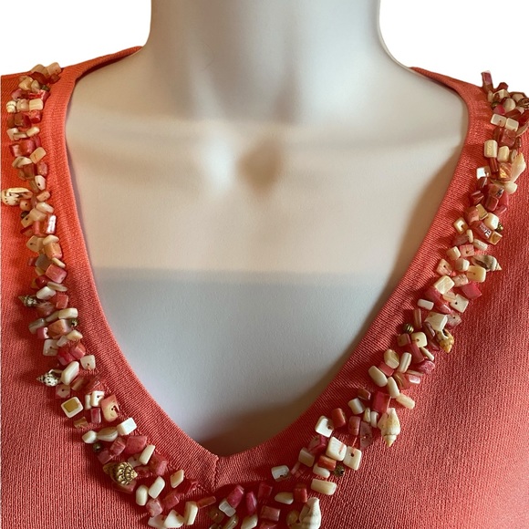 Women’s “Joseph A” Coral Top w/ shell embellishments-Size Large NWT - Picture 3 of 8